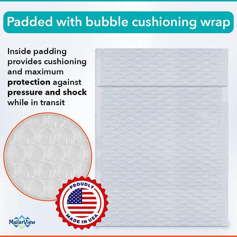 MAILERVIEW White Large Poly Bubble Mailers 9.5x14.5 inch #4 | Self Seal Padded Envelopes Cushioned Bubble Mailer | Usable Size 9.5x13.5 | WaterProof | Lightweight mailing Shipping Bags | 100 Pack Bulk | USA Made - Image 5